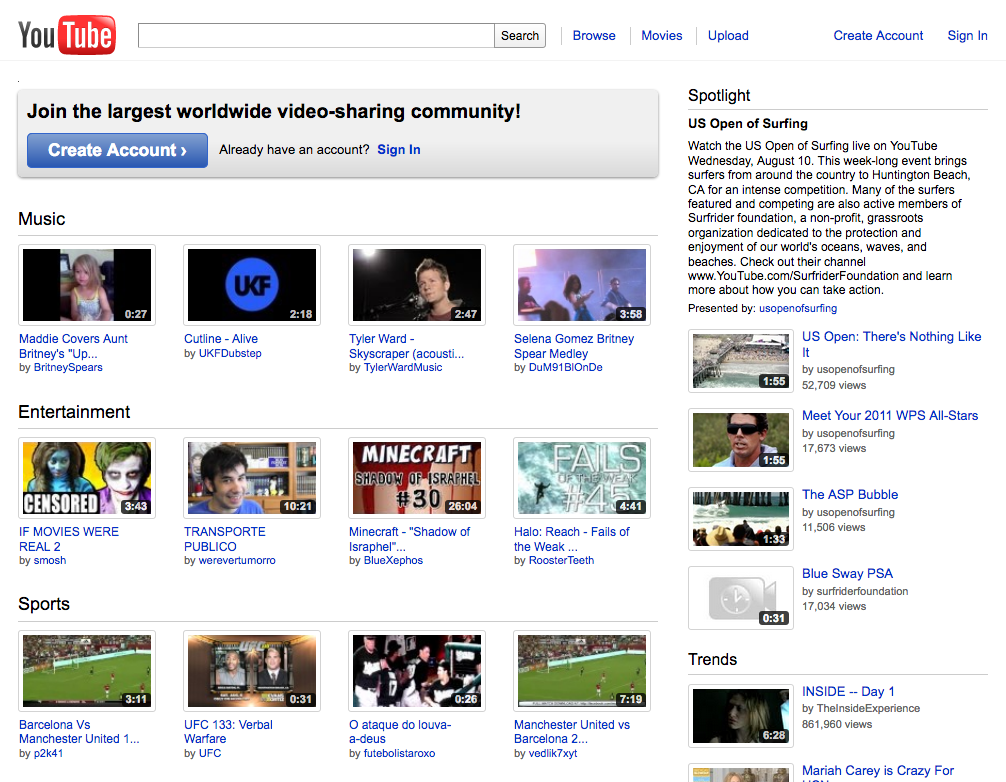 YouTube homepage (2011)